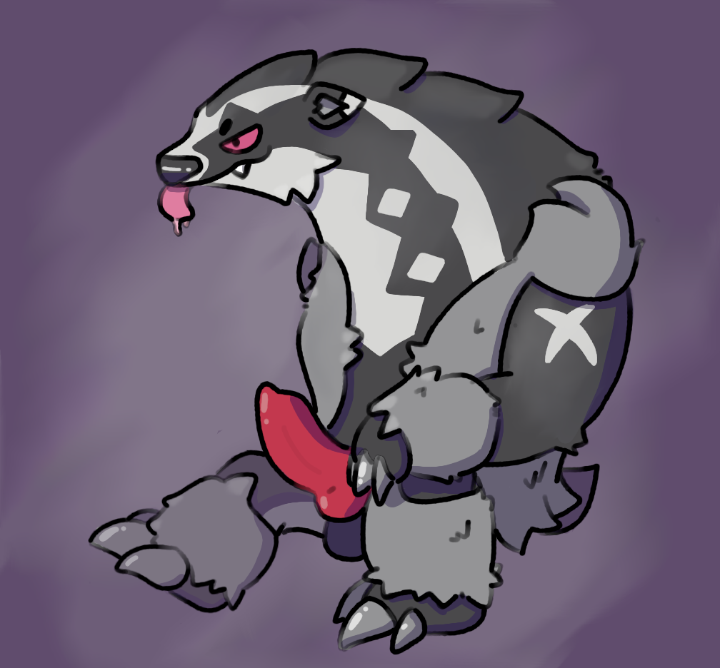 1boy 2019 animal_genitalia animal_penis anthro biped bodily_fluids canine_penis cottongryph drooling erection fur knot looking_at_viewer male male_only mammal nintendo nude obstagoon penis pokémon_(species) pokemon pokemon_ss saliva simple_background smile solo straight_hair teeth testicles tongue tongue_out video_games white_fur