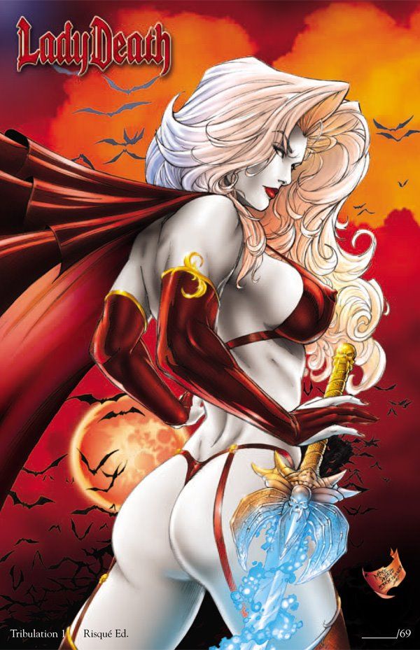 1girls ass back_view bat bats big_breasts bra breasts busty cape chaos_comics curvaceous curvy dat_ass energy_sword erect_nipples erect_nipples_under_clothes eyeshadow female female_only from_behind garter_belt garter_straps grey_skin holding_sword jason_jensen lady_death large_breasts lipstick long_hair makeup mascara mike_debalfo moon nipple_bulge nipples panties pinup red_bra red_cape red_lips red_lipstick red_panties red_thighhighs red_thong solo standing sword text thighhighs thong voluptuous white_eyes white_hair white_pupils