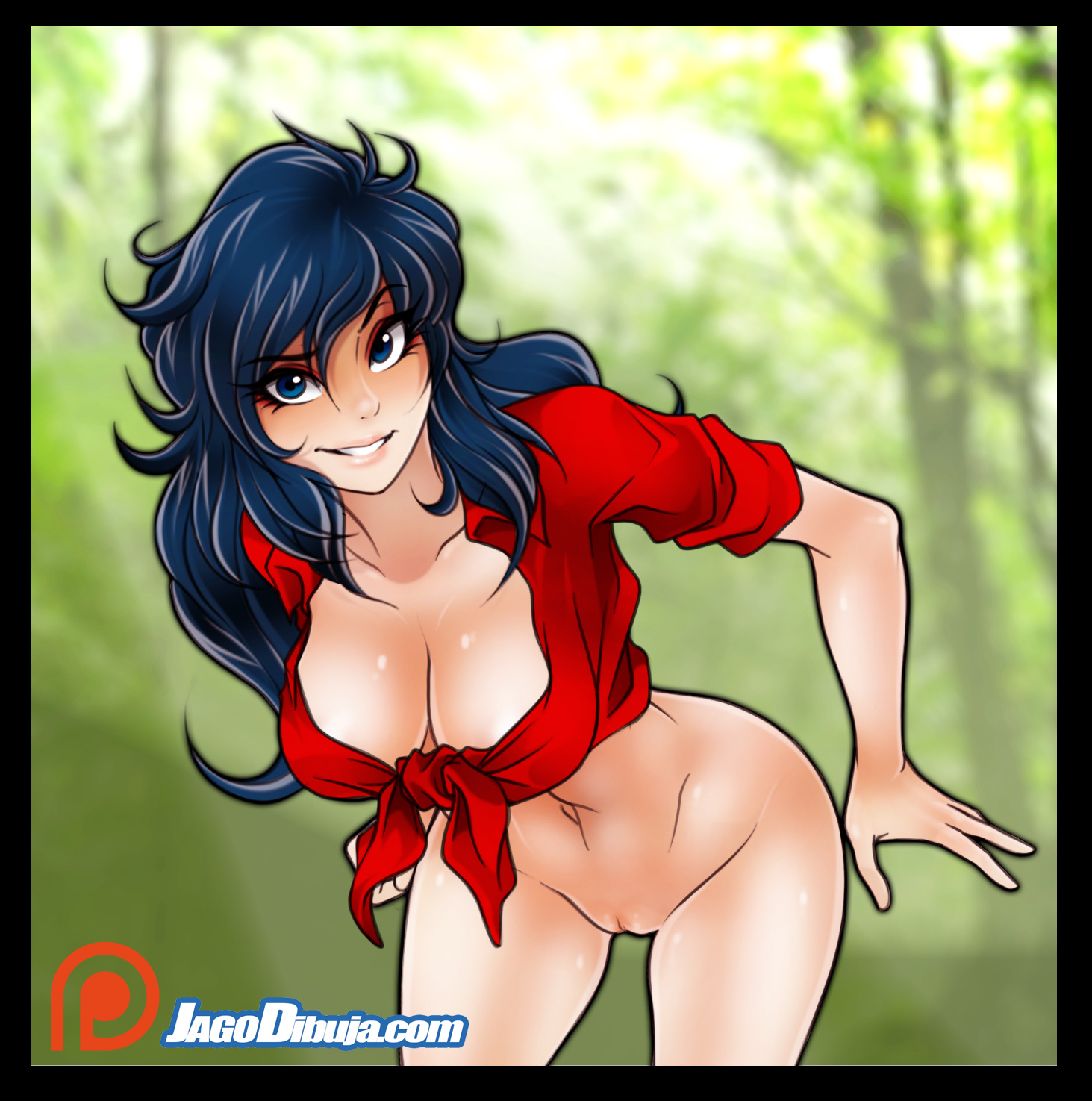 1girls, cadillacs and dinosaurs, female, female focus, hannah dundee, jago dibuja, leaning forward, pussy, solo, tied shirt