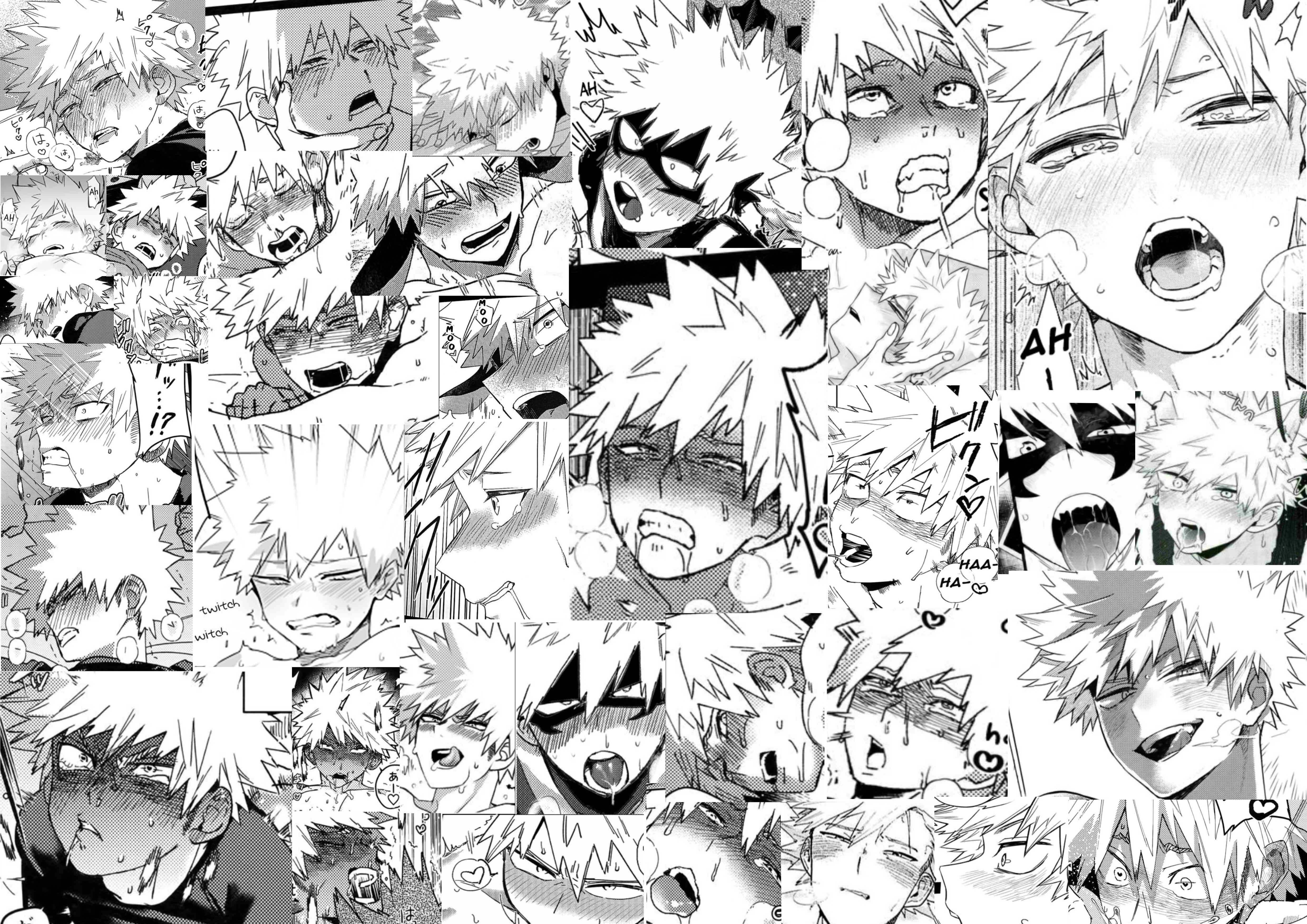 black and white, cum, cum in mouth, cum on face, facial, gay, katsuki bakugou, male, my hero academia, orgasm, orgasm face, sweat, tear, tears, tongue, wet, yaoi