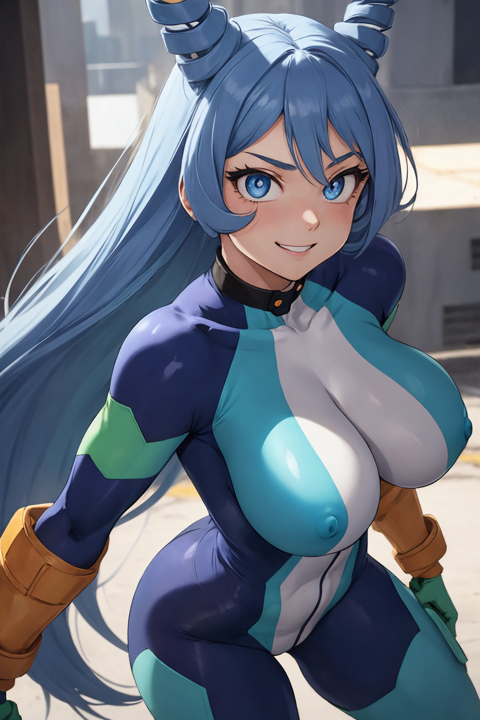ai generated, big breasts, bodysuit, boku no hero academia, breasts, female, female only, my hero academia, nejire hado, nipples, nipples visible through clothing