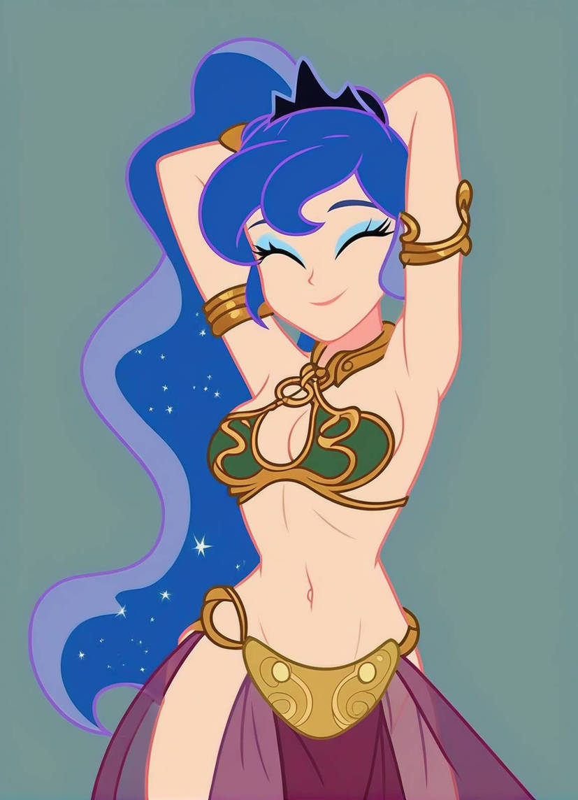 bare_armpits bare_arms bare_legs bare_midriff bare_shoulders bare_thighs barefoot belly_button bikini bikini_top black_tiara blue_eyeshadow blue_hair bra bracelet cleavage closed_eyes collar crossover crossover_cosplay equestria_girls eyeshadow gold_(metal) gold_bikini gold_bikini_top gold_bra gold_bracelets gold_collar gold_hair_ornament gold_jewelry golden_bikini golden_bikini_top golden_bra golden_bracelets golden_collar golden_hair_ornaments grey_background hair_ornament hourglass_figure light-skinned_female light_skin loincloth long_hair metal_bracelet metal_collar midriff my_little_pony my_little_pony_equestria_girls my_little_pony_friendship_is_magic navel princess_luna_(mlp) princess_luna_(mlp) red_loincloth slave slave_bikini slave_collar slave_leia slave_leia_(cosplay) slave_outfit slavegirl sparkle sparkles star_wars thick_thighs tiara vice_principal_luna