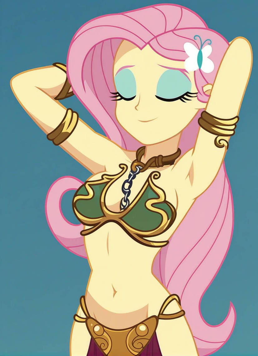 1girls armpits bare_armpits bare_arms bare_legs bare_midriff bare_shoulders bare_thighs barefoot belly_button bikini bikini_top blue_background blue_eyeshadow bra bracelet butterfly_hair_ornament chain_leash chained chained_collar chained_up chains collar crossover crossover_cosplay equestria_girls female female_only fluttershy_(eg) fluttershy_(mlp) gold_(metal) gold_bikini gold_bikini_top gold_bra gold_bracelets gold_collar gold_hair_ornament gold_jewelry golden_bikini golden_bikini_top golden_bra golden_bracelets golden_collar golden_hair_ornaments green_bikini green_bikini_top green_bra hair_ornament hourglass_figure leash leash_and_collar leashed_collar loincloth long_hair metal_bracelet metal_collar midriff my_little_pony my_little_pony_equestria_girls my_little_pony_friendship_is_magic navel pink_hair red_loincloth slave slave_bikini slave_collar slave_leia slave_leia_(cosplay) slave_outfit slavegirl solo solo_female star_wars tagme tagme_(artist) thick_thighs yellow_skin