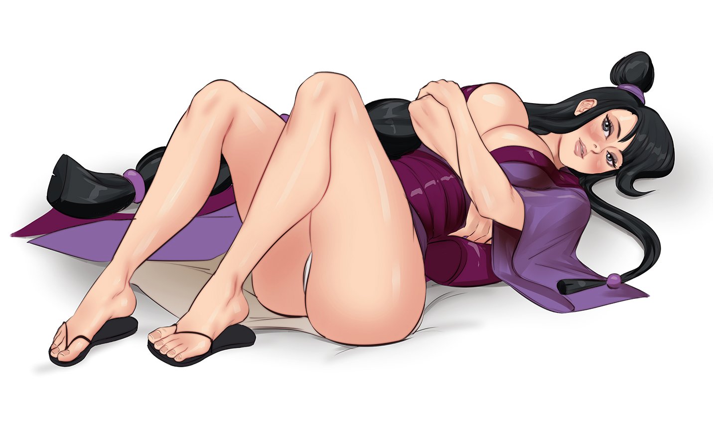 1girls, ass, big breasts, breasts, cherry-gig, cleavage, feet, female, female only, flip flops, gyakuten saiban, large breasts, looking at viewer, maya fey, mia fey, open mouth, open toe shoes, sandals, solo, toes
