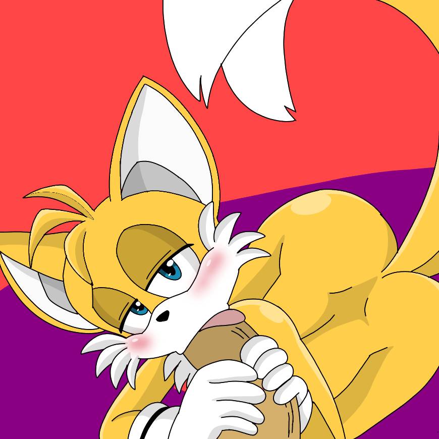 2_tails ass blowjob blue_eyes blush duo ear fellatio fox furry gay hands_on_penis looking_at_viewer looking_pleasured male/male multi_tail sonic_(series) sonic_the_hedgehog_(series) spanky15 tails tails_the_fox tongue_out yellow_body yellow_fur