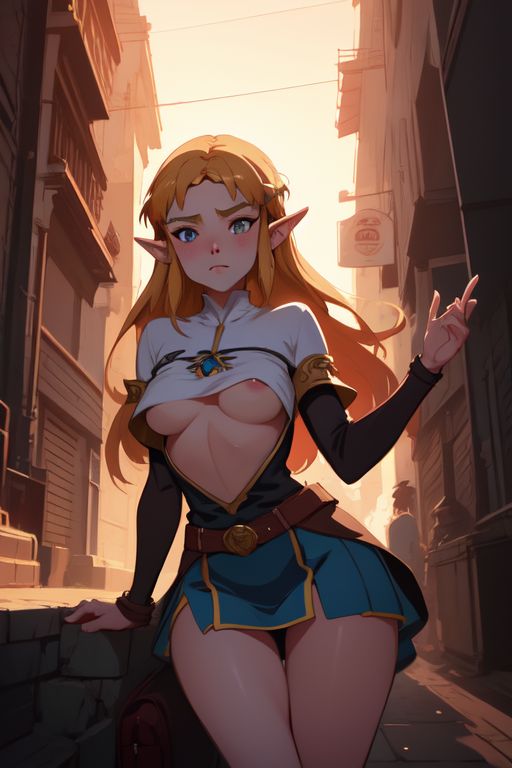 1girls ai_generated blonde_hair breasts breath_of_the_wild city_background female princess_zelda the_legend_of_zelda white_topwear zelda_(breath_of_the_wild)