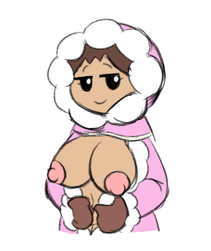 1girls bedroom_eyes big_breasts breasts breasts_out breasts_out_of_clothes brown_gloves brown_hair clothing coat colored_sketch female female_only gloves human human_only ice_climber light-skinned_female light_skin medium_breasts mob_face nana_(ice_climber) nintendo nipples okey_pokey pink_coat solo white_background