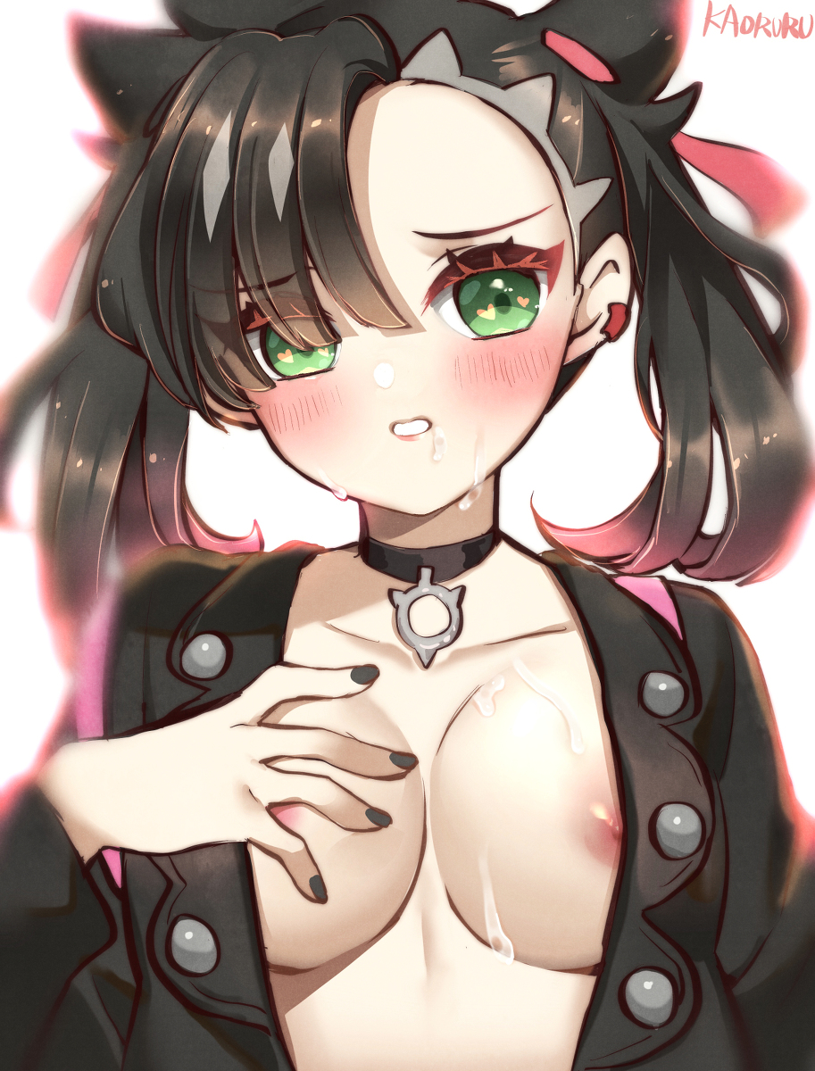 1girls, alternate breast size, breasts, female, female only, kaoruru, marnie (pokemon), nintendo, pokemon, pokemon ss, white background