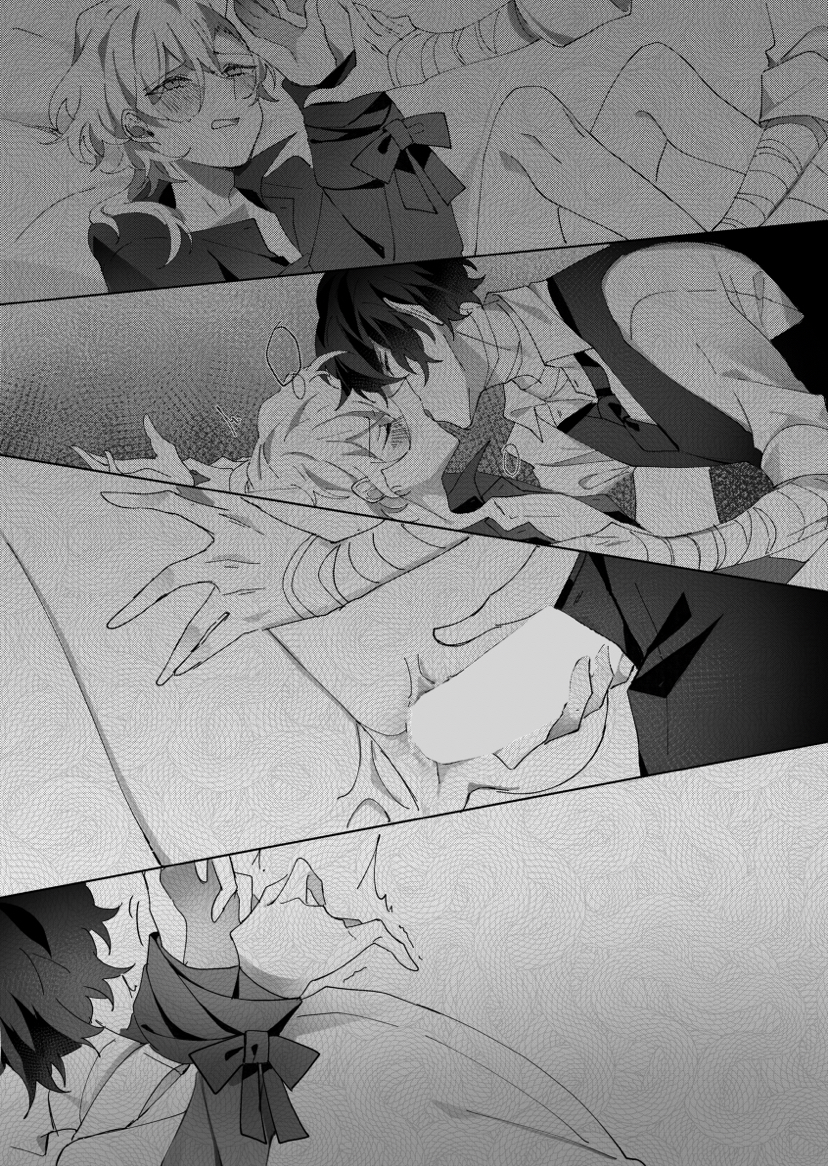 anal anal_sex androgynous black_and_white blush bondage bungo_stray_dogs chuuya_nakahara colorless dazai_osamu hands_tied light_bondage male male/male manga manga_style mostly_clothed ribbon ribbon_bondage ribbons skinny yaoi