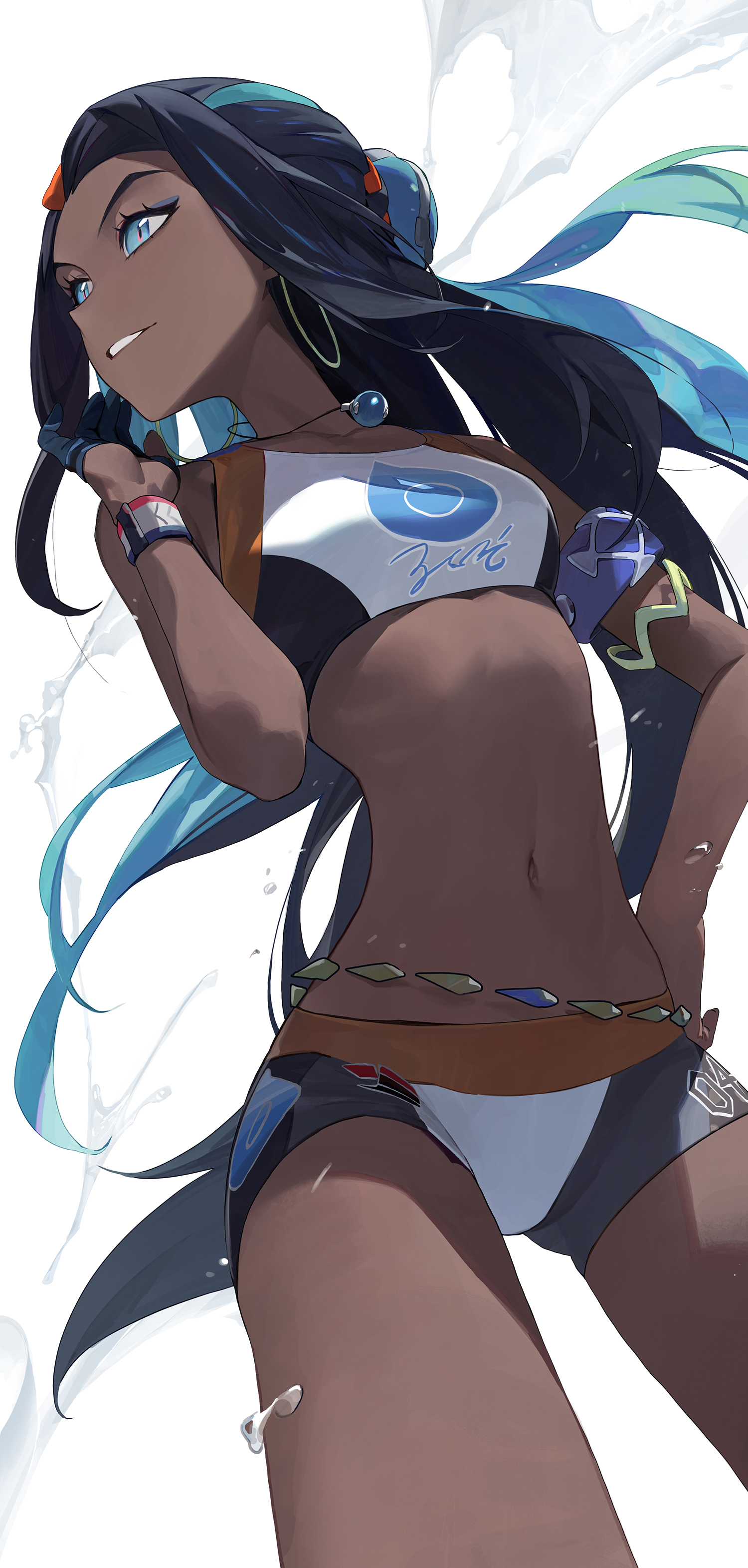 1girls, ass, big ass, breasts, brown skin, cleavage, dark skin, dark-skinned female, female, female focus, female only, human, jeonghee1414, large breasts, long hair, nessa (pokemon), pokemon, solo, thick thighs, wide hips