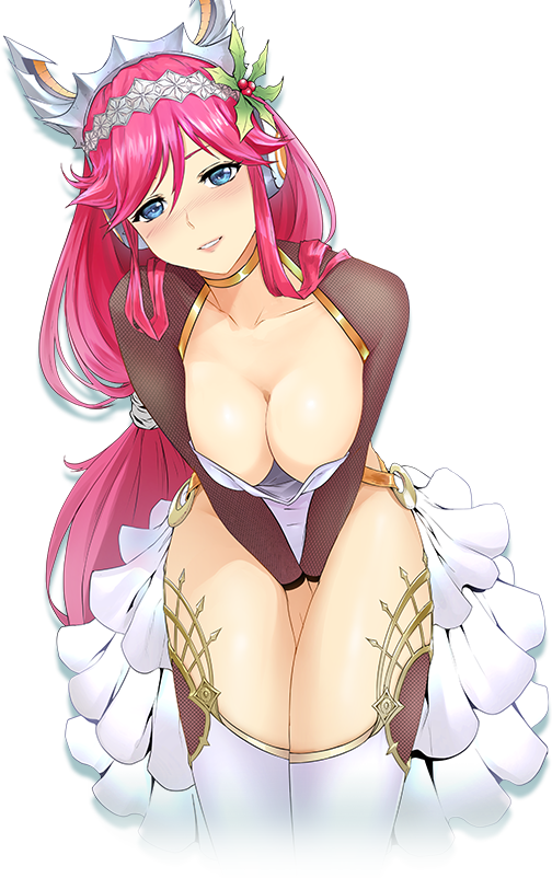 1girls blue_eyes breast_squeeze cleavage female long_hair nutaku nutaku-tan pink_hair