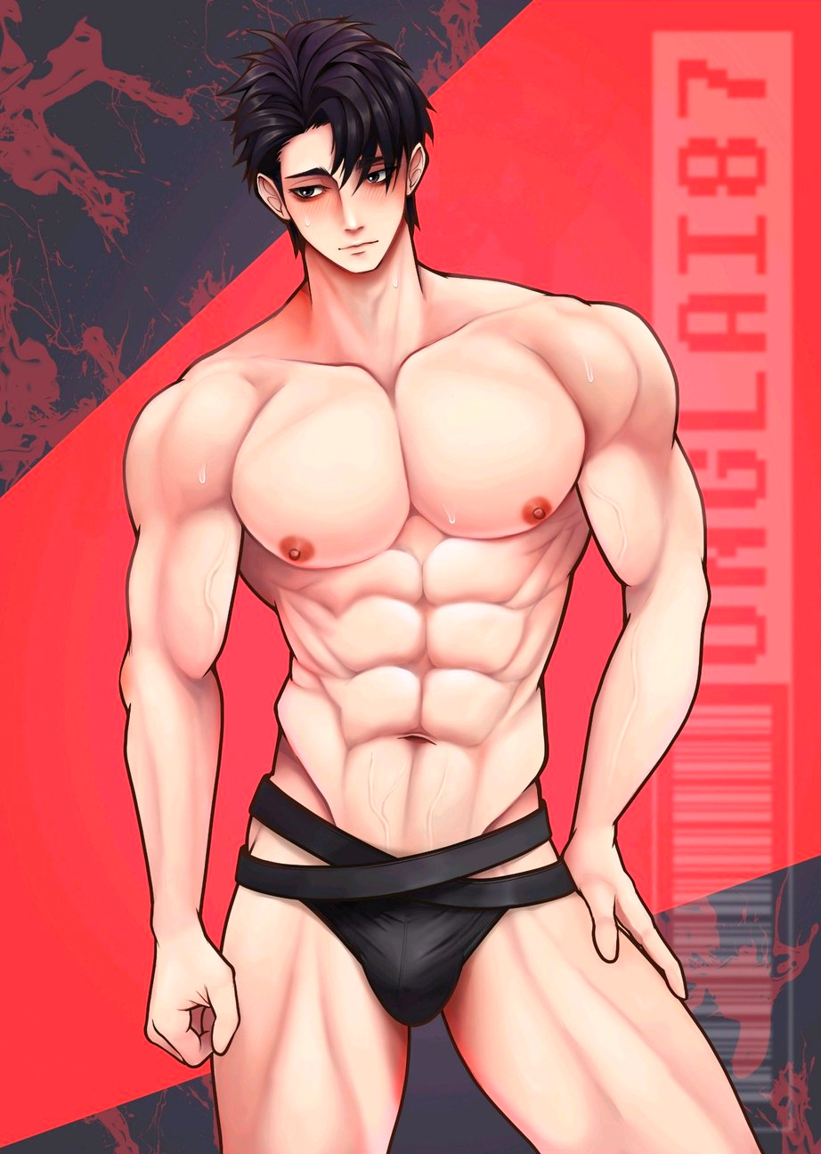 1boy abs black_eyes black_hair black_underwear blush hand_on_hip jujutsu_kaisen male male_only muscles muscular muscular_male onglai87 pecs pectorals solo solo_focus solo_male student teenager underwear young younger_male yuta_okkotsu