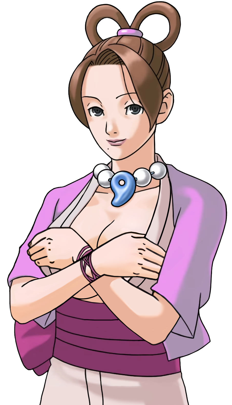 1girls aged_up bead_necklace beads bracelet breasts brown_hair capcom cleavage covering covering_breasts cowboy_shot crossed_arms edit edited_official_artwork female formal_clothes grey_eyes gyakuten_saiban hair_rings half_updo japanese_clothes jewelry kimono large_breasts light_smile lipstick looking_at_viewer magatama magatama_necklace makeup mature_female mia_fey mole mole_under_mouth necklace no_bra official_art official_style open_clothes original_content pearl_fey possessed possession ribbon robe short_hair short_kimono smile solo teasing third-party_edit traditional_clothes transparent_background upper_body upscaled wide_sleeves