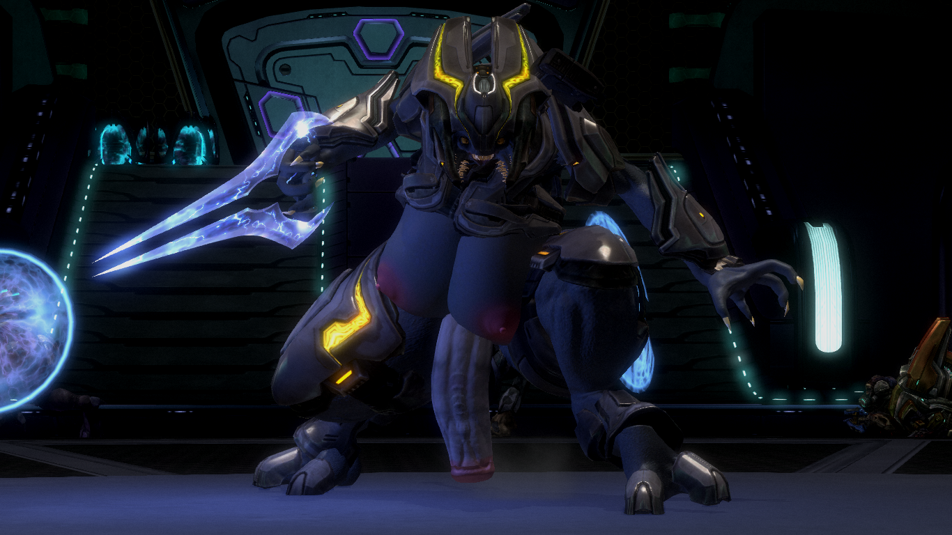 3d, female sangheili, futanari, halo (series), hyper breasts, hyper penis, sangheili, twistedflog