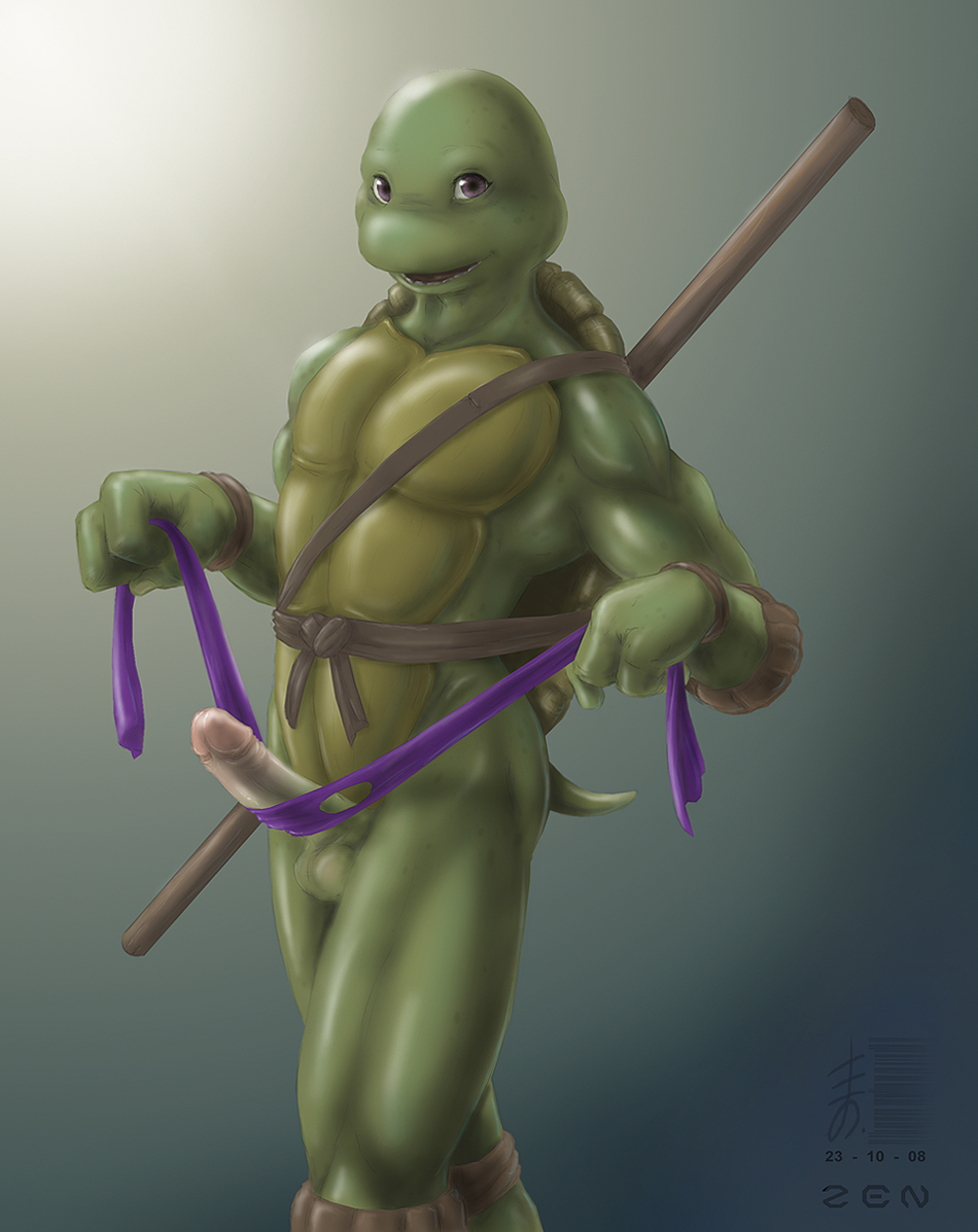 1boy 2008 anthro balls color donatello erection furry furry_only male male_only muscular muscular_male open_mouth penis smooth_skin solo tagme teenage_mutant_ninja_turtles turle zen