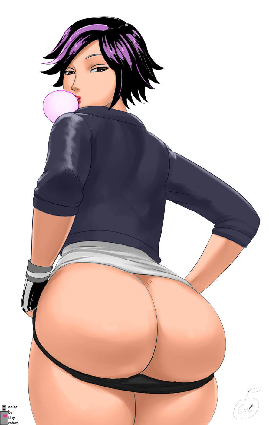 1girls artist_name artist_signature asian ass back_view big_ass big_hero_6 black_hair black_panties brown_eyes bubble bubble_blowing bubble_butt bubble_gum color colored curvy dat_ass disney eyebrows female female_only fingerless_gloves gloves gogo_tomago highres huge_ass human jacket lipstick looking_at_viewer looking_back looking_down lvl makeup marvel marvel_comics panties plain_background red_lipstick shirt short_hair simple_background solo standing stripping thigh_ass-cheeks tiny_robot_(artist) two-tone_hair two_tone_hair uncensored white_background wide_hips