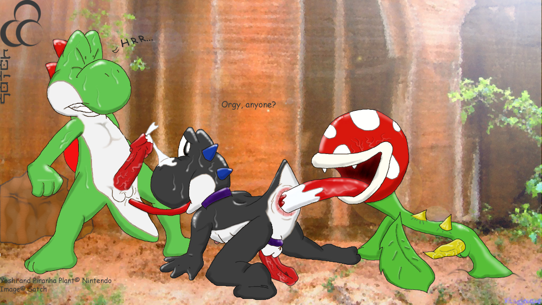 color dendrophilia interspecies male male_only mario_(series) multiple_males nintendo piranha_plant satch smooth_skin yaoi yoshi