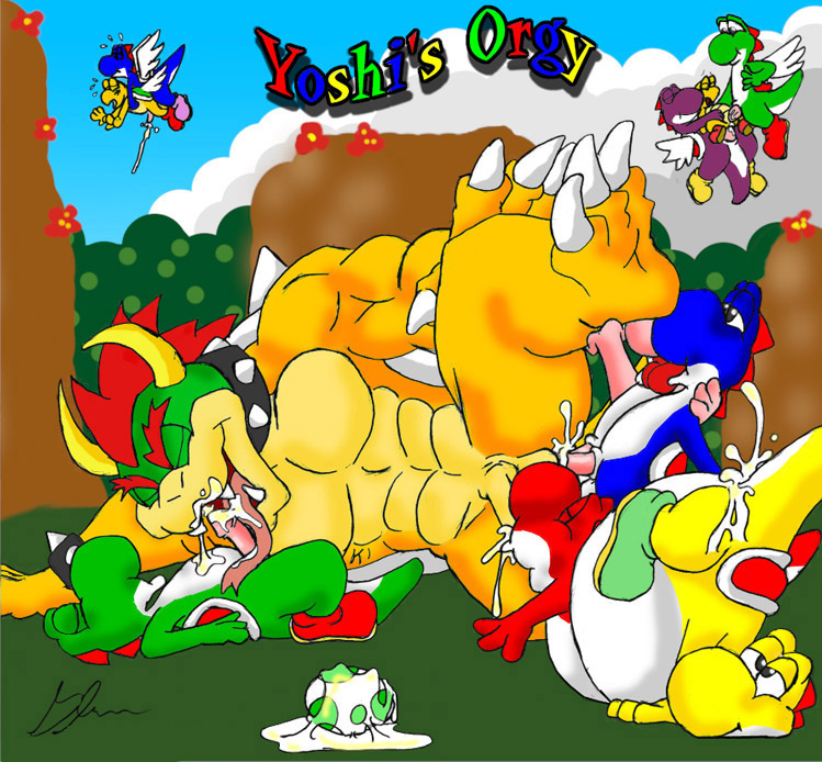 bowser glenn koopa male_only mario_(series) nintendo straight_hair super_mario_bros. yaoi yoshi