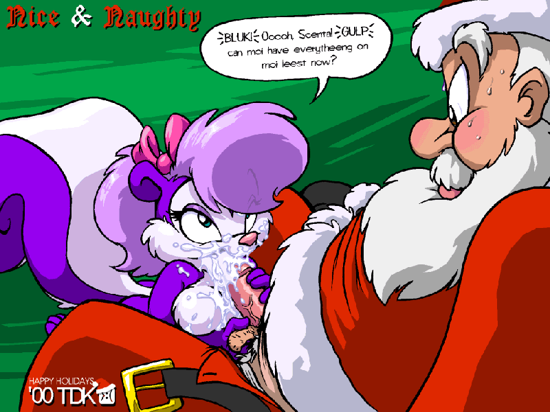 2000 anthro christmas cum cum_in_mouth facial female fifi_la_fume furry hairy_balls human human_on_anthro interspecies oral santa_claus skunk straight tdk tiny_toon_adventures