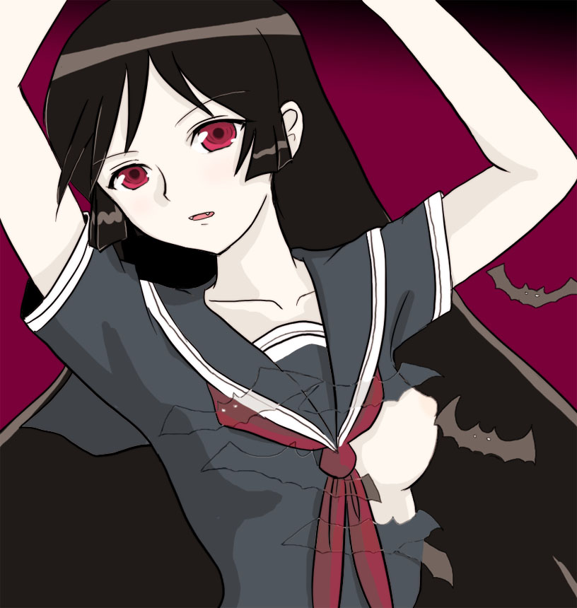 bat black_hair clothing kaibutsu_oujo kamura_reiri monster_princess nipple nipples princess_resurrection red_eyes reiri_kamura sailor_fuku school_uniform serafuku small_breasts vampire yuuichi_(tareme_paradise)