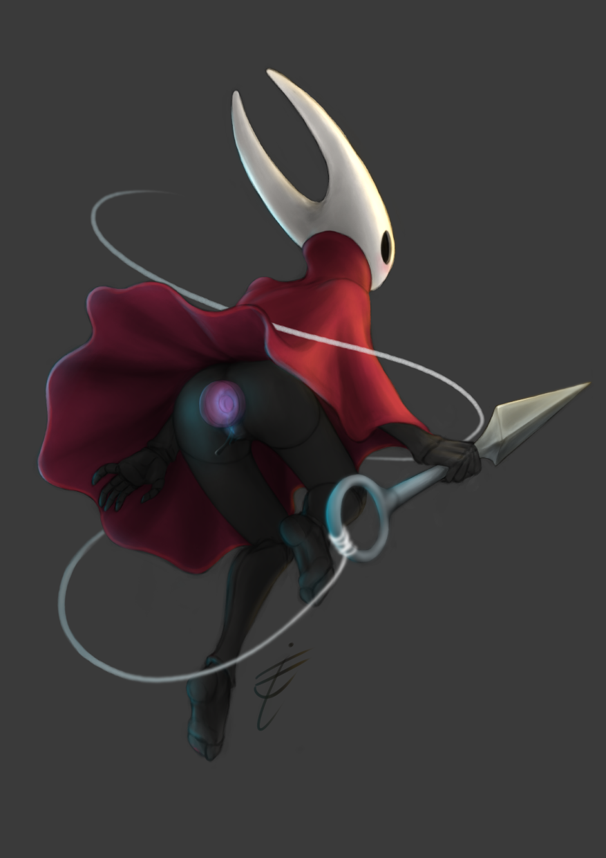 2019 arthropod ass black_eyes buttplug cape cloak clothing duo featureless female hi_res hollow_knight hornet_(hollow_knight) insect insects needle poncho red_cape sex_toy solo the_gentle_giant thread