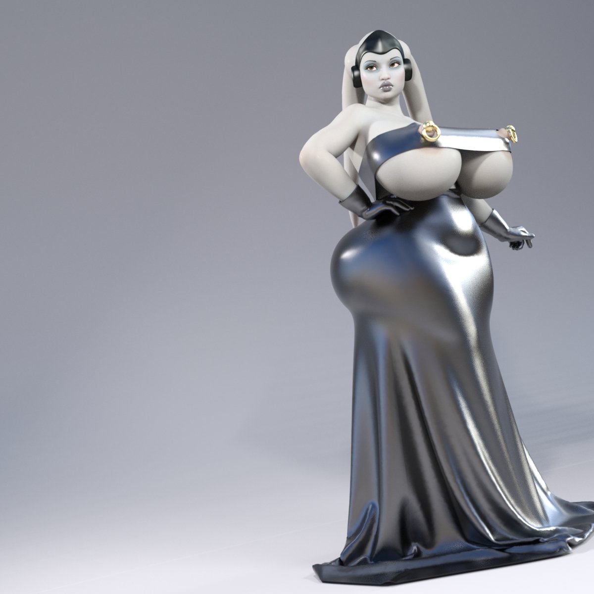 1girls, 3d, alien, alien girl, bald, bare shoulders, big breasts, bimbo, breasts, busty, curvy, detailed background, dress, erect nipple, erect nipples, evolluisionist, eyelashes, female, female only, front view, giovanni mil'fona, gloves, hand on hip, hands on hip, hands on hips, hourglass figure, humanoid, lekku, mammal, mature, milf, mother, nipple cutout, nipple piercing, nipple plugs, nipple ring, nipples, original character, piercing, pose, posing, shiny, shiny skin, simple background, solo, standing, star wars, tattoo, thick lips, twi'lek, voluptuous, white skin, wide hips