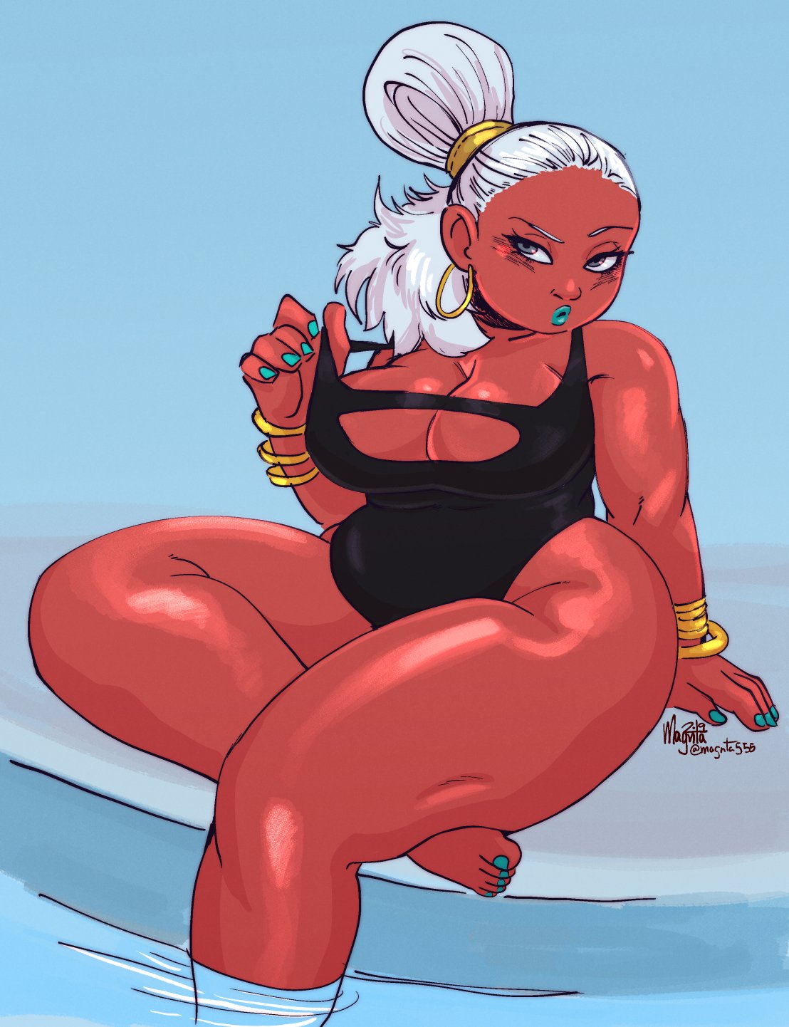 1girls alien alien_girl bad_id bad_twitter_id bbw blue_eyes blue_lipstick bonyu breasts cleavage dragon_ball dragon_ball_z dragon_ball_z:_kakarot earring feet female female_focus female_only ginyu_force hoop_earrings lips lipstick magnta painted_fingernails painted_nails painted_toenails plump ponytail pout red-skinned_female red_body red_skin shounen_jump solo solo_female swimsuit thick_thighs thighs tied_hair voluptuous water white_hair wide_hips year_request