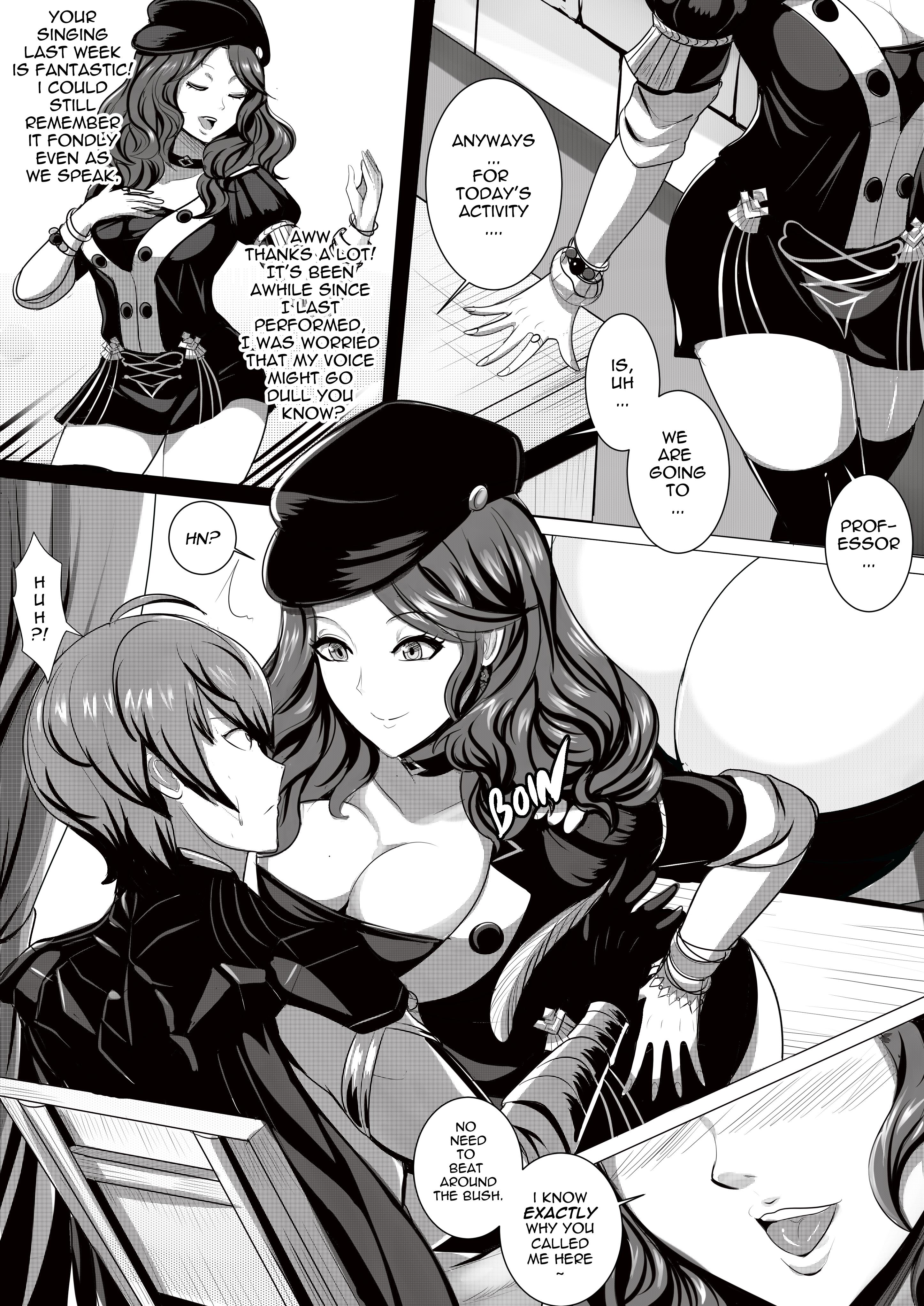1boy, 1girls, black and white, breasts, byleth (fire emblem), byleth (fire emblem) (male), choker, comic, doroleth, dorothea arnault, english text, female, fire emblem, fire emblem: three houses, garreg mach monastery uniform, hat, hetero, highres, long hair, male, nintendo, revolverwingstudios, sex, teacher, teacher and student, text