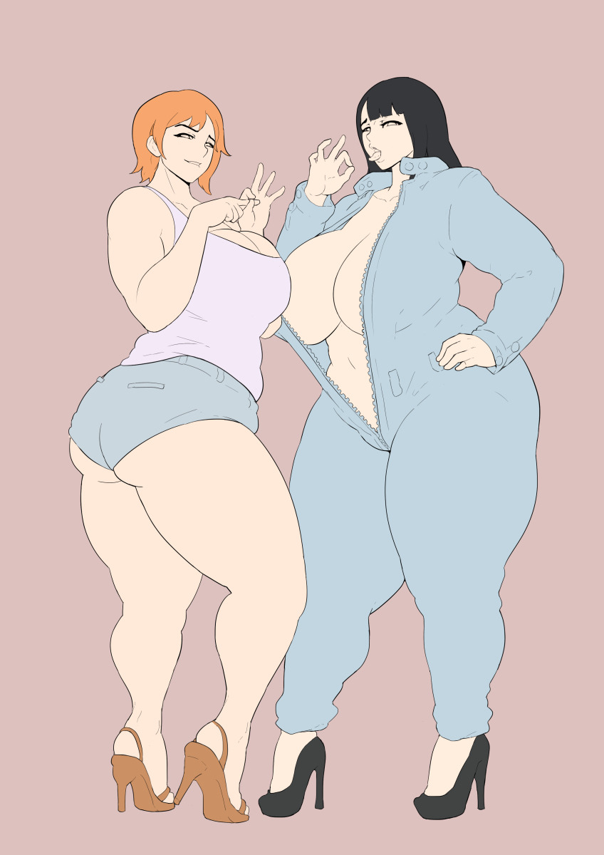 2girls aroused ass bangs big_ass big_breasts big_butt biting_lip black_hair black_high_heels breasts busty butt chubby cleavage clothing curvy donaught eyelashes fellatio_gesture female female_only flat_colors full_cleavage fully_clothed ginger grey_background grey_shorts hand_on_hip high_heels highres huge_ass huge_breasts huge_butt jumpsuit large_ass large_breasts line_art lineart long_hair looking_at_viewer nami navel nico_robin one_piece open_mouth open_toe_shoes orange_hair orange_high_heels pawg penetration_gesture pre-timeskip seductive seductive_smile sexually_suggestive short_hair shorts smile smiling standing stiletto_heels tank_top thick_thighs tongue tongue_out venus_body very_high_heels voluptuous white_tank_top wide_hips