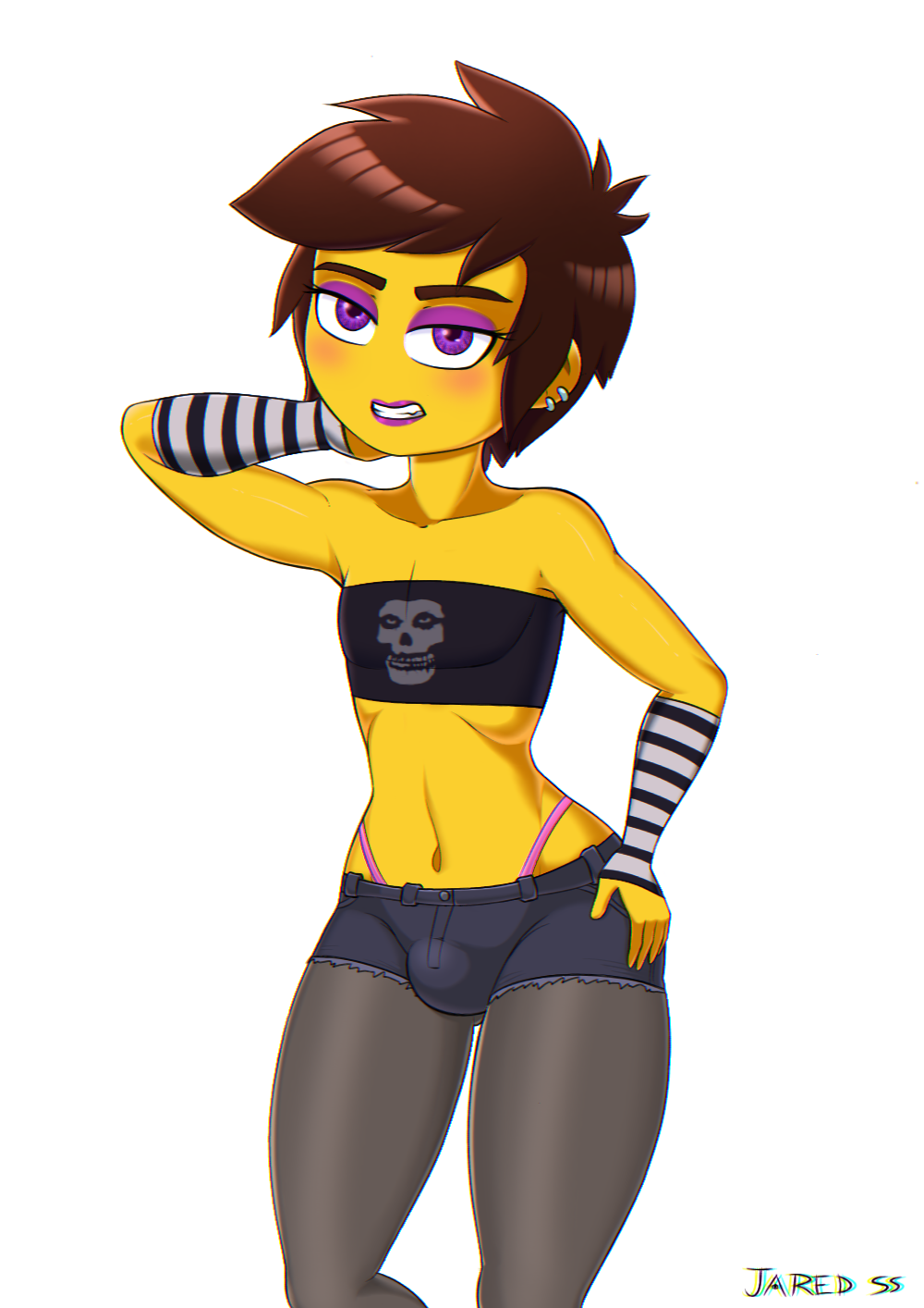 1boy androgynous anthro ass brown_hair bulge darkar edit eyeshadow femboy girly goth gothic lipstick makeup male male_only neo_jared punk purple_eyes shortshorts solo thick_thighs trap whale_tail youtube_hispanic