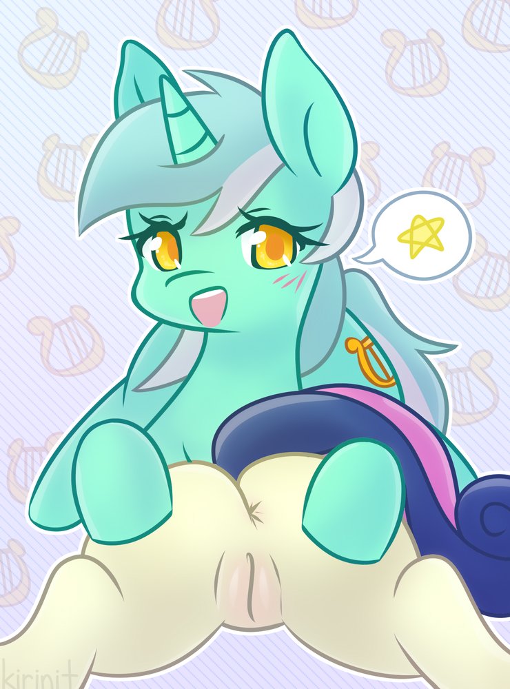 anus ass bonbon_(mlp) equid equine female feral friendship_is_magic kirinit lyra_heartstrings_(mlp) lyrabon mammal my_little_pony pussy spread_butt spreading