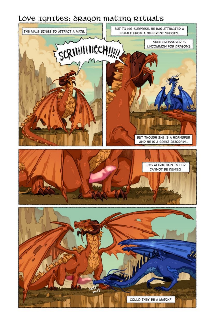 blue_dragon_(animal) christinastrain comic crotch_sniffing dragon dragonriders_of_pern duo edit english_text erection female feral hi_res male orange_dragon penis penis_sniffing quadruped scalie sniffing straight text uncensored western_dragon wings