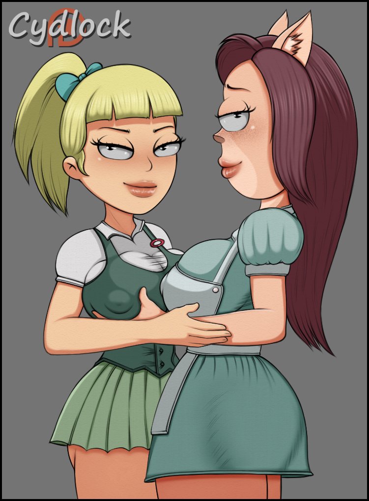 2girls annie_(rick_and_morty) arthricia breast_fondling clothed cydlock female female_only freckles human looking_at_viewer nipples_visible_through_clothing rick_and_morty yuri