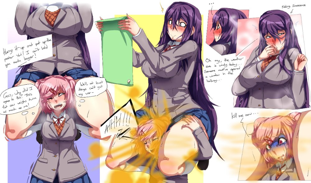 accident big_breasts cruel disgusted doki_doki_literature_club facefart fart fart_cloud fart_torture farting farting_in_face forced_to_sniffing lazei natsuki_(doki_doki_literature_club) sitting_on_shoulders tears thick_legs thick_thighs torture yuri yuri_(doki_doki_literature_club)