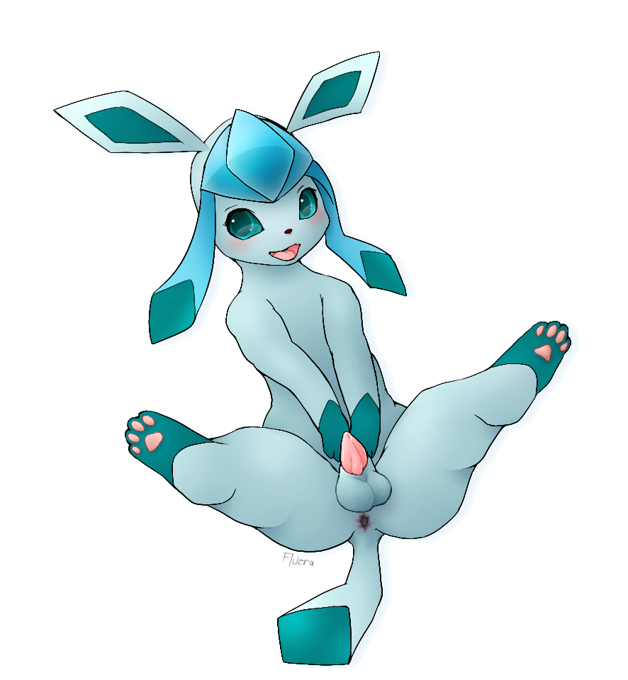 anus blush eeveelution feral flucra glaceon male male_glaceon male_only nintendo pawpads penis pokémon_(species) pokemon presenting solo spread_legs spreading text video_games