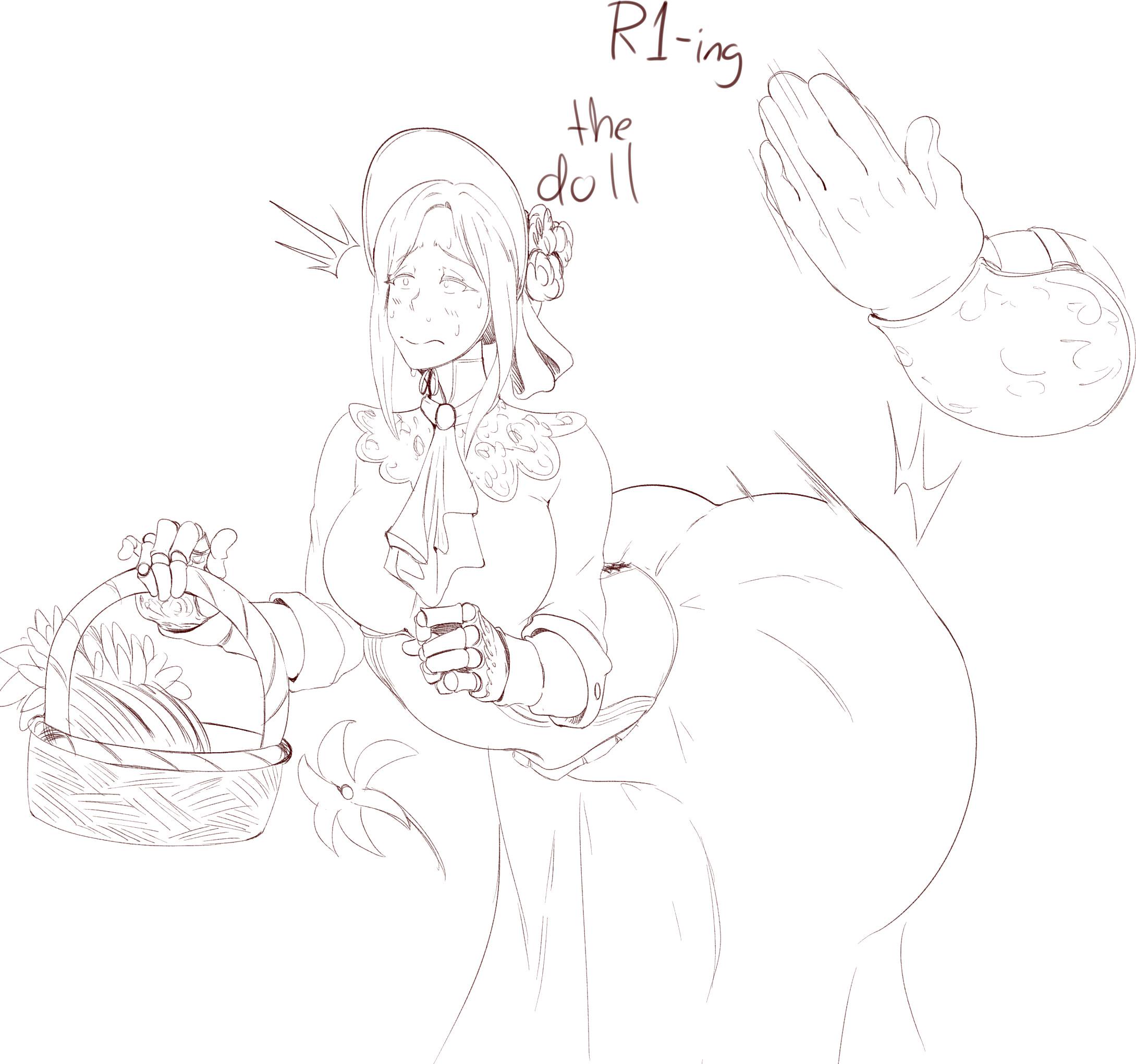 1boy, 1girls, 2d, ahe gao, ass, ass in dress, ass slap, big ass, bloodborne, bonnet, breasts, doll, doll joints, dress, faceless male, female, fromsoftware, huge ass, huge breasts, large breasts, male, moaning, naughty face, plain doll, sketch, sunnysundown, sweating, thick thighs
