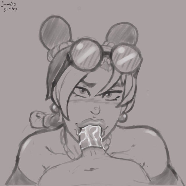 black and white, blowjob, blush, earrings, fellatio, female, jojo's bizarre adventure, jolyne kujo, jumbogumbo, lips, lipstick, lipstick mark, lipstick on penis, male, penis, pov, stone ocean, sunglasses, sunglasses on head