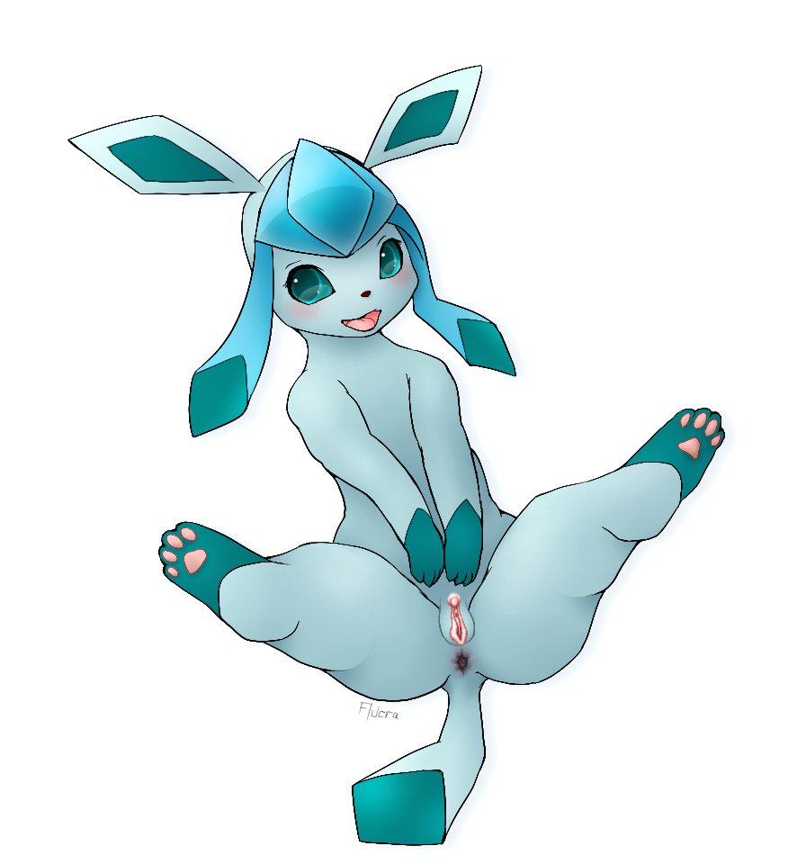 anus blush clitoris eeveelution female feral flucra glaceon nintendo pawpads pokémon_(species) pokemon presenting presenting_pussy pussy solo spread_legs spreading text video_games