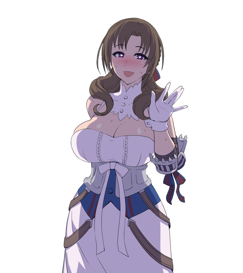 1girls, bow, breasts, brown eyes, brown hair, cleavage, dress, edited, eyebrows visible through hair, female, female only, gloves, hairbow, happy, heart, heart-shaped pupils, kisuu, large breasts, looking at viewer, milf, oosuki mamako, sleeveless, sleeveless dress, smile, solo, sweat, symbol-shaped pupils, third-party edit, transparent background, tsuujou kougeki ga zentai kougeki de ni-kai kougeki no okaasan wa suki desu ka?, waving, white dress, white gloves