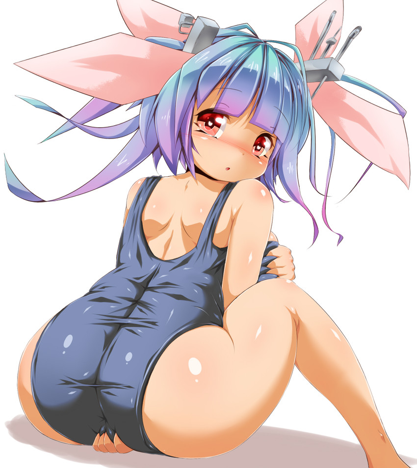 ass big_ass blue_hair bubble_butt cute fantasy i-19_(kantai_collection) kantai_collection looking_at_viewer looking_back one-piece_swimsuit sitting tail thick_ass thick_thighs