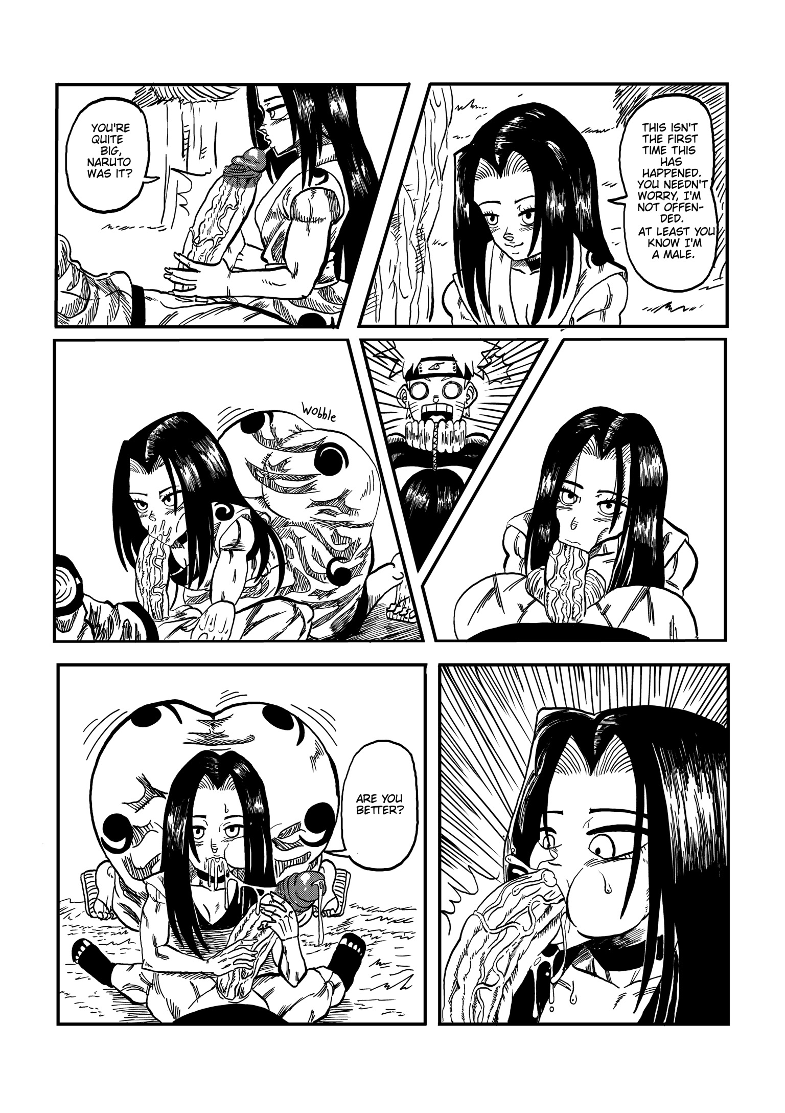 :>=, 2boys, ass, ass in dress, bent over, big ass, big penis, black and white, black hair, blush, comic, cum, cum in mouth, cum inside, cumdrip, cumshot, dialogue, doompypomp, dress, dripping cum, erection, fellatio, femboy, gay, haku (naruto), holding penis, huge ass, huge cock, large penis, long dress, long hair, male, male only, monochrome, naruto, naruto (classic), naruto (series), oral, penis, sex, story, text, thick ass, trap, uzumaki naruto, veiny penis, voluptuous, wide hips, yaoi