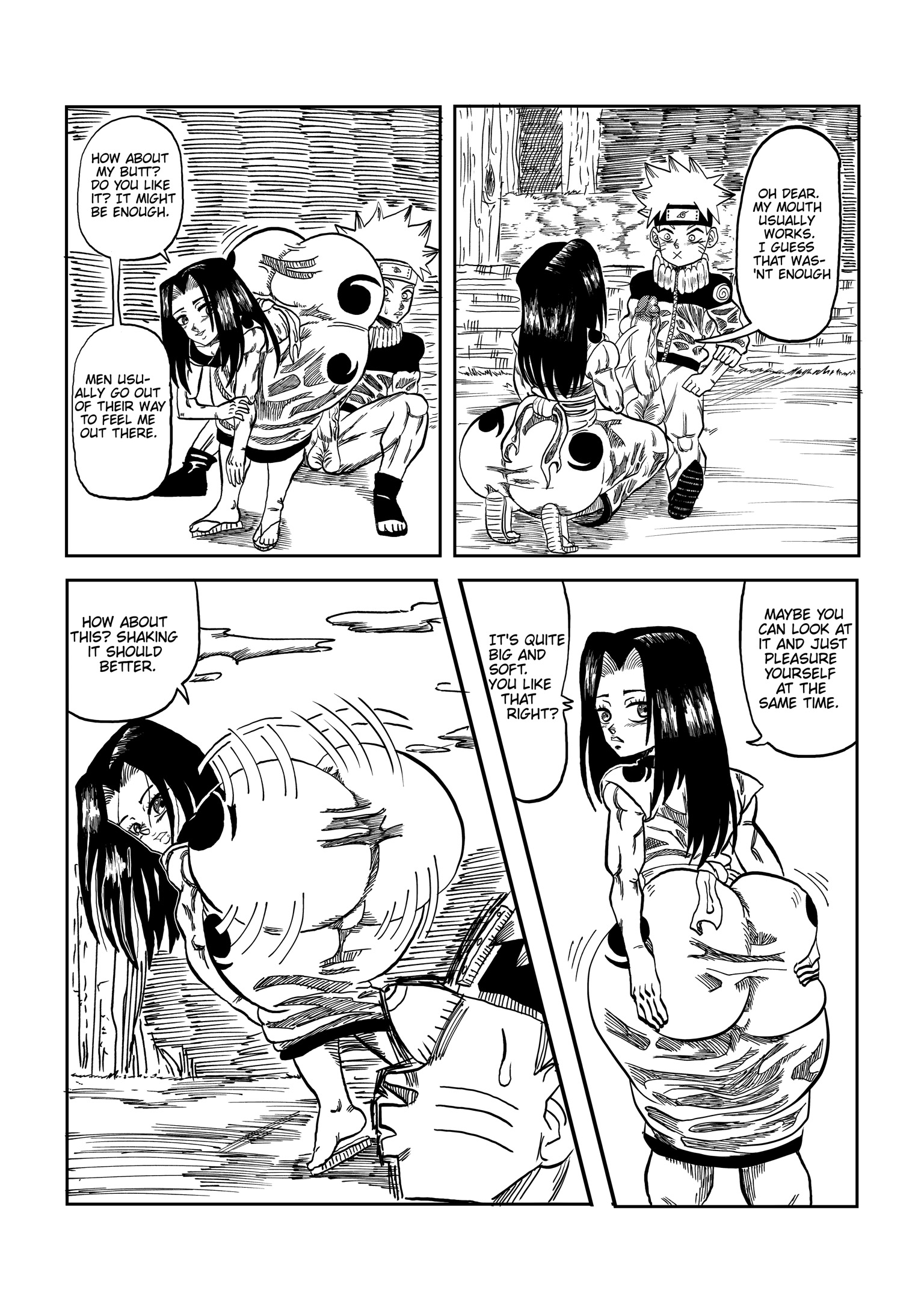 2boys, ass, ass in dress, bent over, big ass, big penis, black and white, bubble ass, bubble butt, comic, dialogue, doompypomp, dress, erection, femboy, flip flops, footwear, gay, haku (naruto), huge ass, huge cock, large ass, large penis, long dress, male, male only, monochrome, naruto, naruto (classic), naruto (series), outdoors, outside, penis, sandals, seductive, seductive look, seductive smile, sex, story, text, thick ass, trap, twerking, uzumaki naruto, veiny penis, voluptuous, yaoi