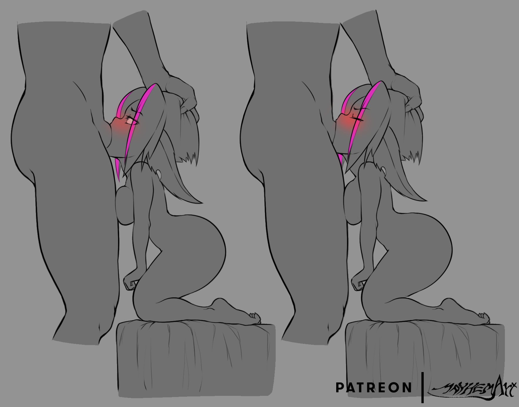 2019, ass, black and white, blush, deepthroat, female, fiora laurent, league of legends, mayhem (artist), riot games, tagme, transformation, yordle