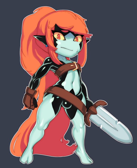 abs, alternate species, ambiguous gender, androgynous, belts, bulge, combos-n-doodles, feet, female, fusion, girly, imp, imp midna, link (cosplay), long hair, looking at viewer, male, midna, nintendo, no helmet imp midna, nude, orange hair, pointy ears, solo, sword, the legend of zelda, trap, twili, twilight princess