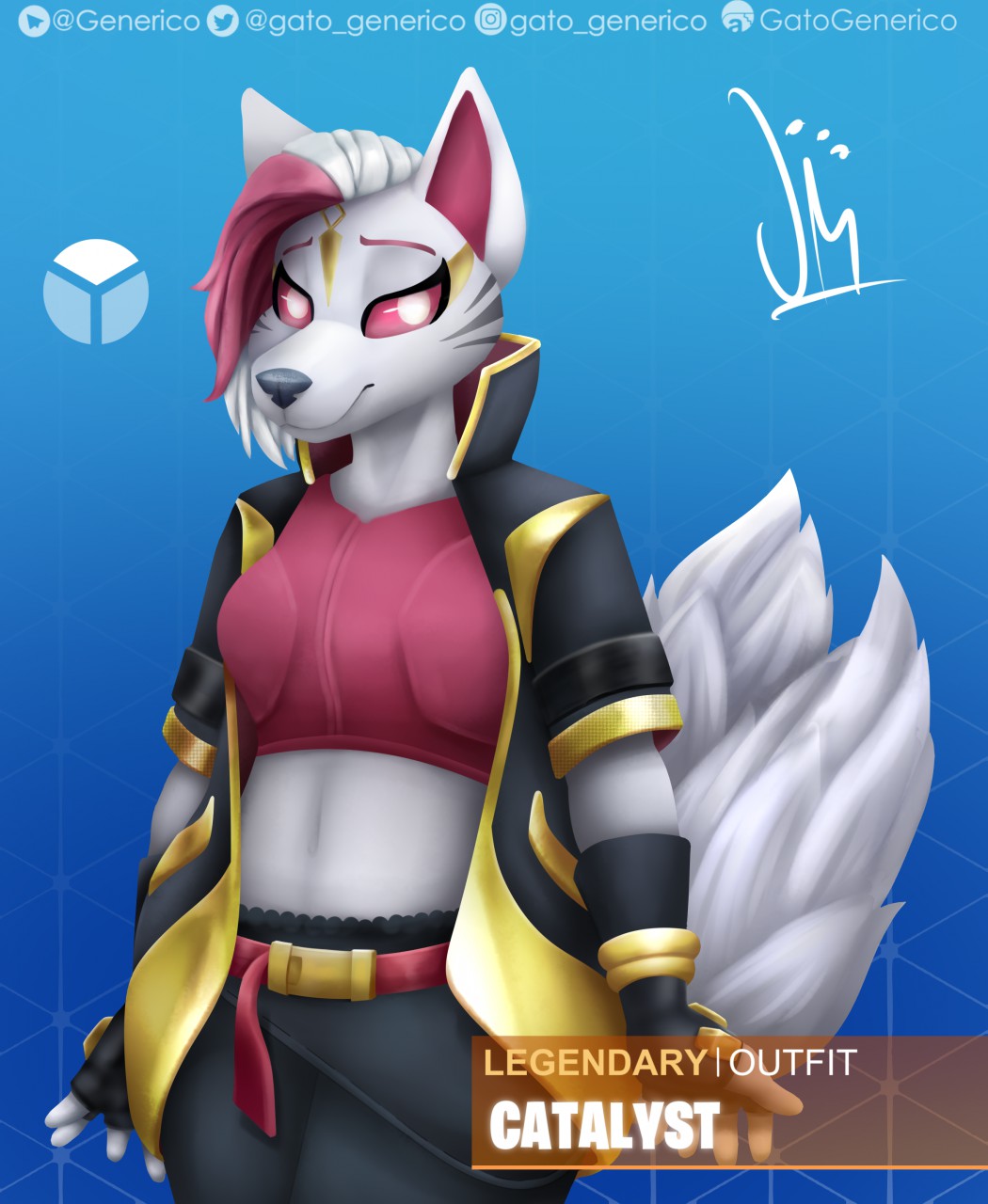 anthro, canine, catalyst (fortnite), clothing, female, female only, fortnite, fox, gatogenerico, smile, solo, tagme, video games