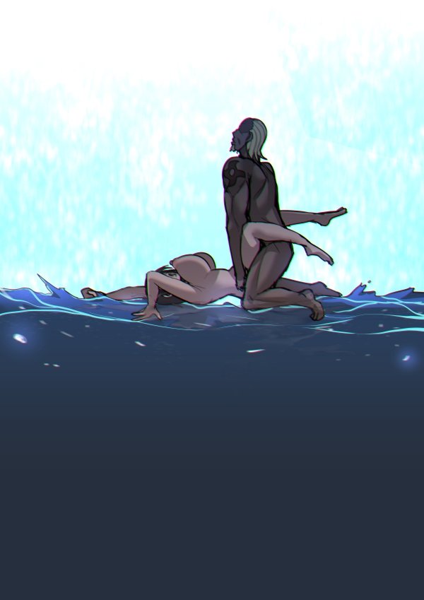 1boy, 1girls, age difference, ass, black hair, blonde hair, boruto: naruto next generations, breasts, dark skin, dark-skinned male, feet, female, floating, hyuuga hinata, interracial, kannovaku, male, missionary position, naruto, naruto (series), nude, raikage, sex, straight, tattoo, ukavonnak, uzumaki hinata, water, waterfall