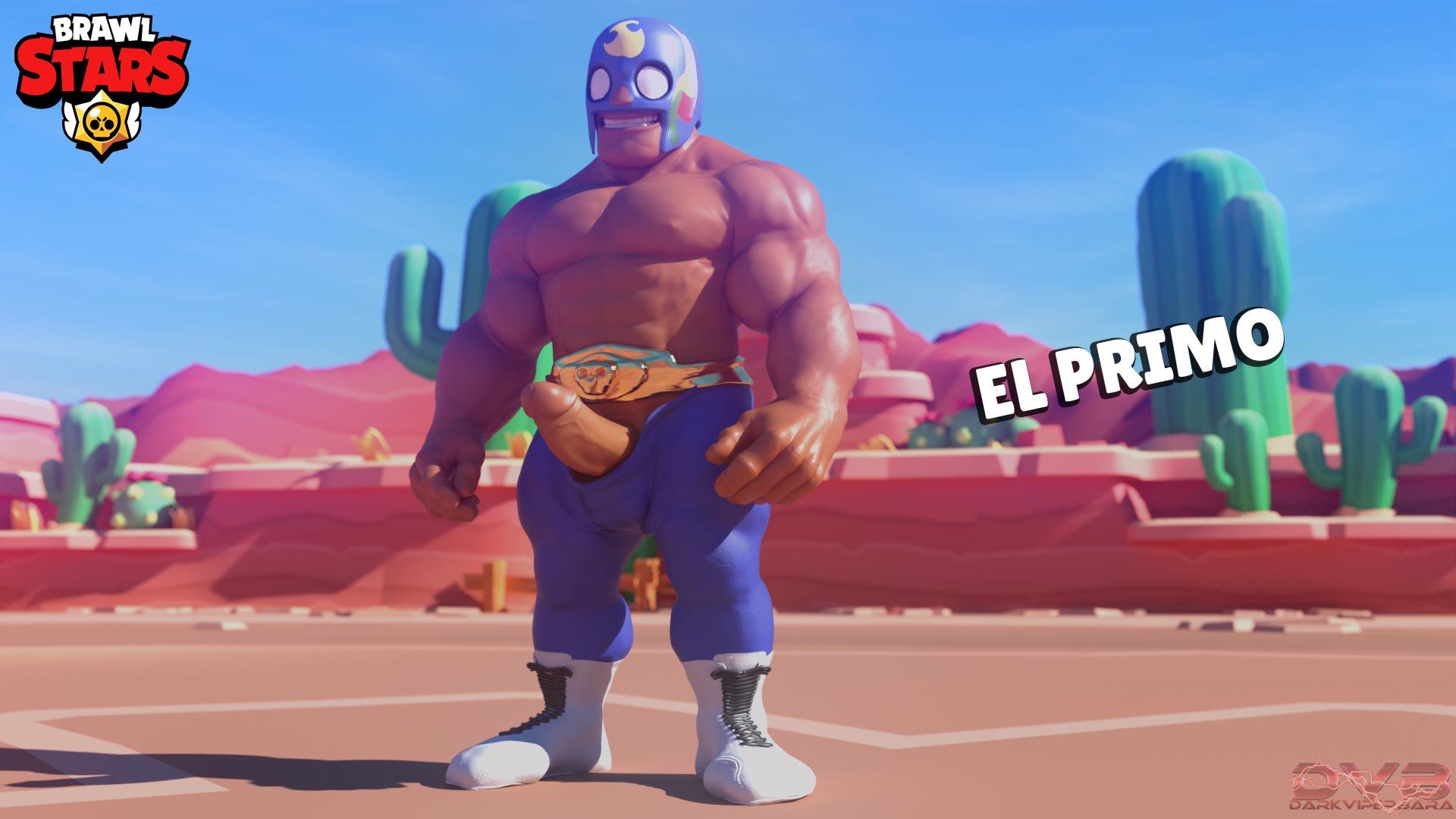 1boy, 3d, 3d (artwork), bara, barely visible genitalia, belt, biceps, brawl stars, brown skin, bulge, cactus, clothing, dark skin, darkviper199027, desert, dick, el primo (brawl stars), erect penis, erection, gay, genitals, half-dressed, hands-free, hi res, human, human only, luchador, male, male only, mask, masked male, muscles, muscular, muscular male, nipples, open pants, outdoor nudity, outdoors, pants, pecs, penis, shirtless, shoes, sky, smile, solo, standing, teeth, text, yaoi