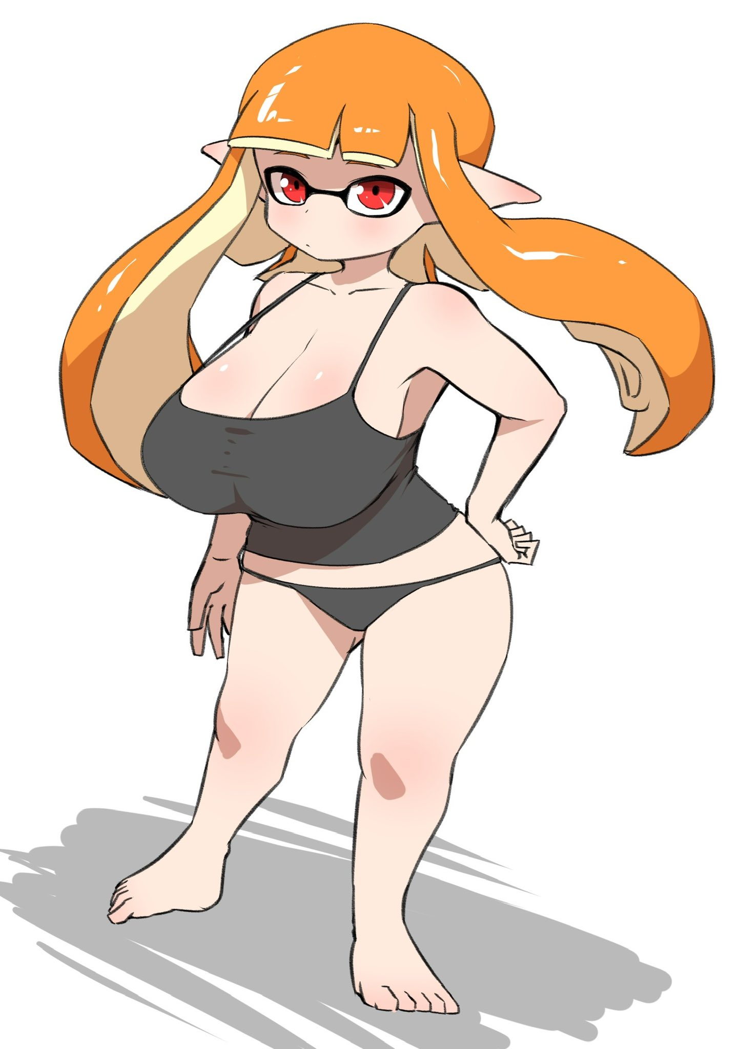1girls, alternate breast size, breasts, busty, female, hi res, inkling, inkling girl, kaori (splatoon), large breasts, light skin, light-skinned female, long hair, nintendo, nobunagapero, orange hair, panties, peronattu, shortstack, splatoon, splatoon (series), tank top, tentacle hair, thighs, top heavy