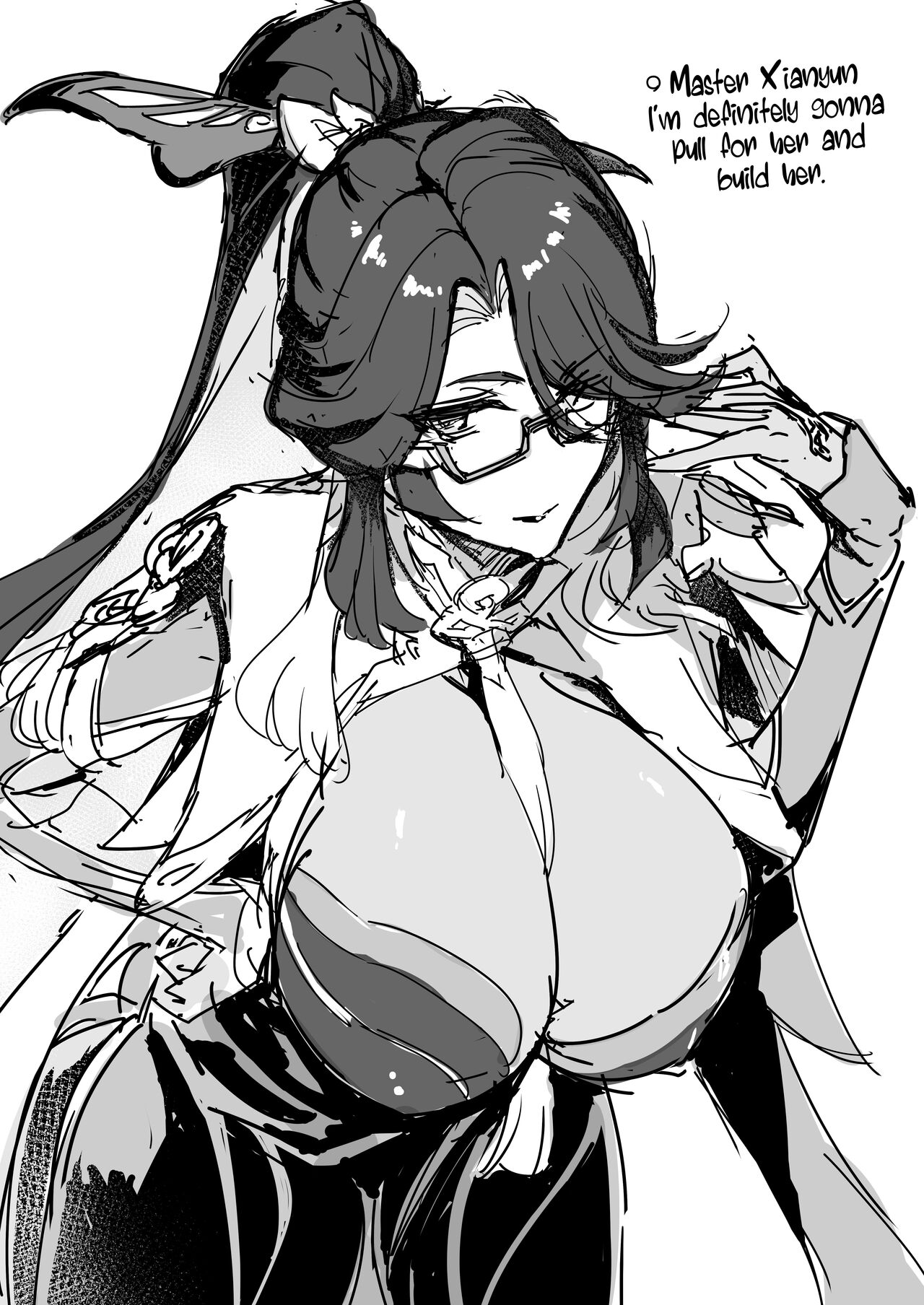 1girls, breasts, busty, female, genshin impact, glasses, milf, solo female, tooya daisuke, xianyun (genshin impact)