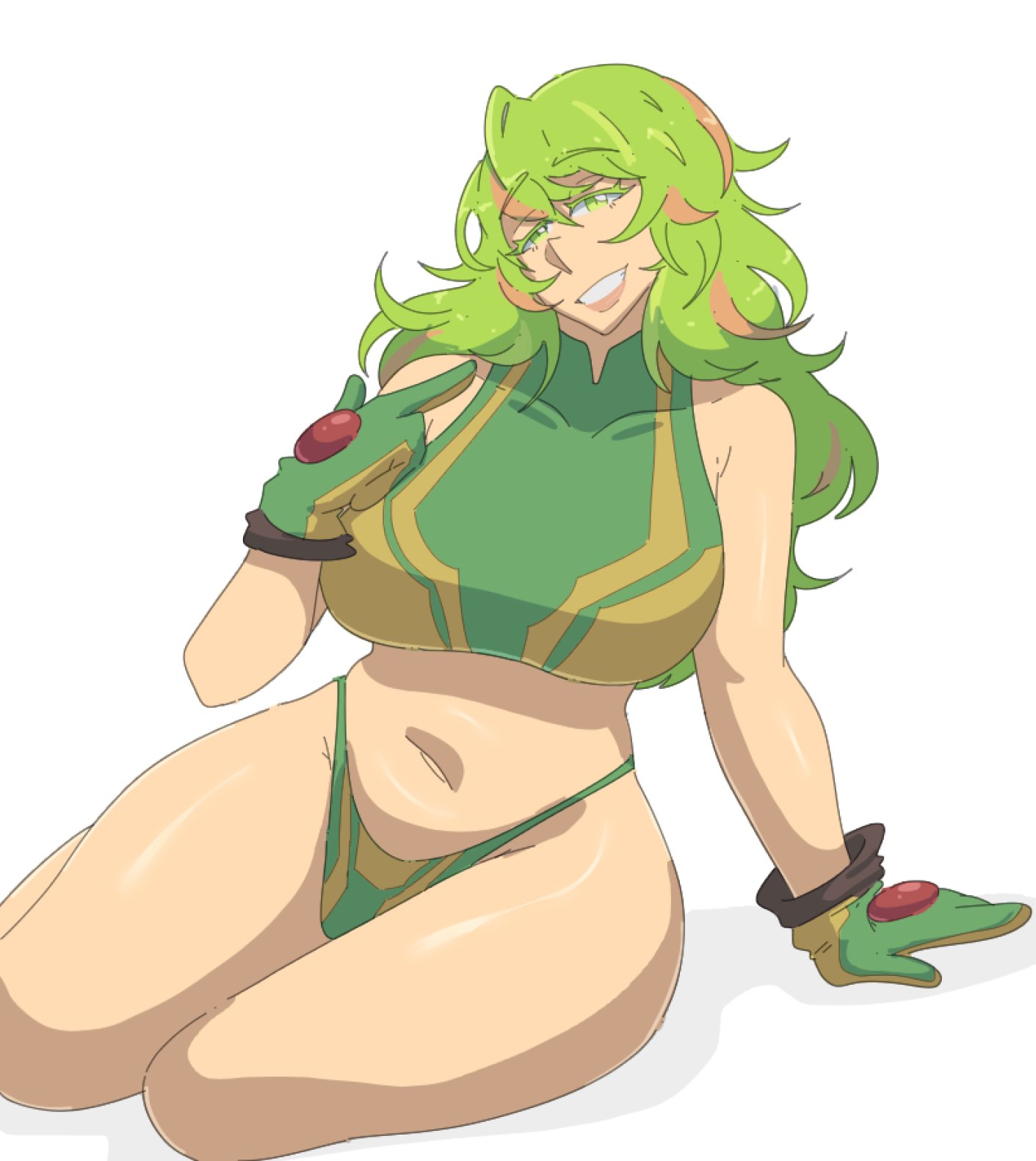 1girls, boku no hero academia, clothed, clothing, eye contact, female, gloves, green hair, handwear, hip dips, hips, leedraw11, legs, looking at viewer, my hero academia, my hero academia (finale), navel, post-timeskip, simple background, solo, solo female, solo focus, sports bra, sportswear, thick thighs, thighs, tooru hagakure, tooru hagakure (post-timeskip), tooru hagakure (visible), underwear, waist, white background